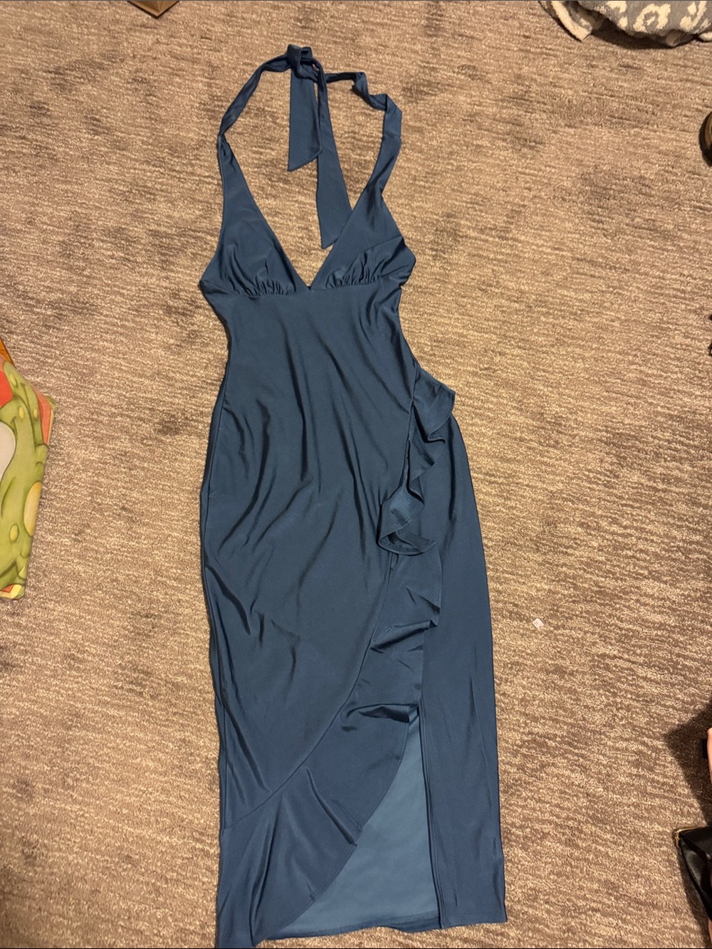 Windsor Teal Halter Ruffle Wrap Midi Dress